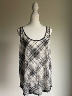 Mossimo Sheer Tank in Black, Gray, and White Plaid Scoop Neck Streetwear, size X